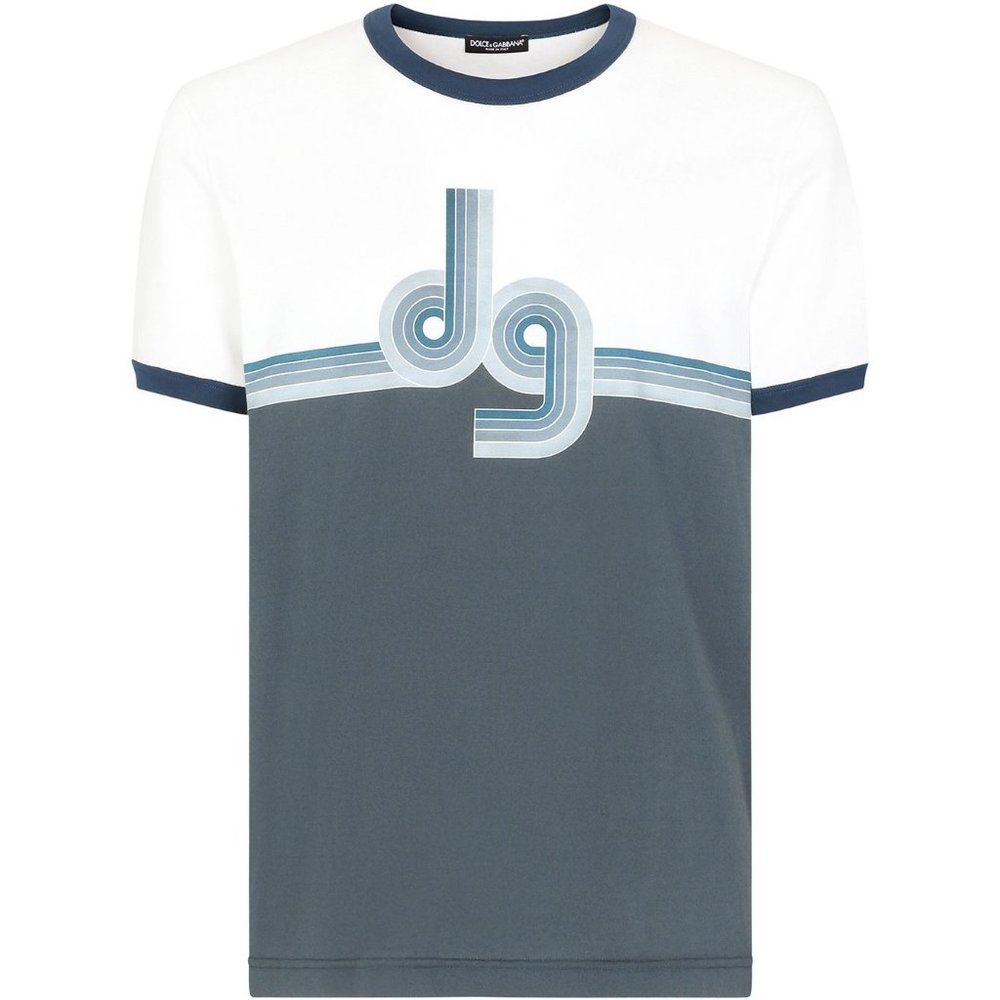 NEW Dolce & Gabbana White Printed Stripes Logo Cotton Crewneck T-shirt Tee